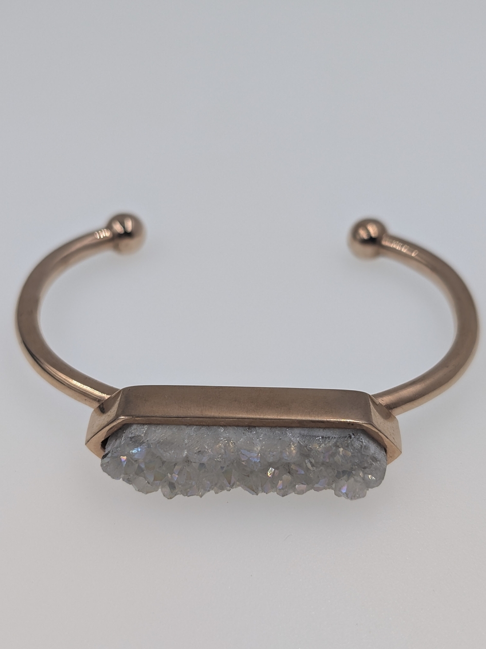 Kinsley Armelle White Druzy Quartz Bar Open Cuff Bracelet — SKU 0226 - Picture 3 of 5